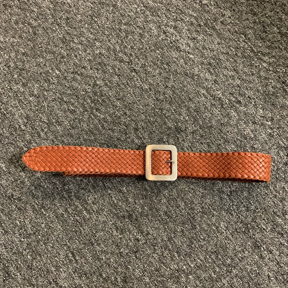 Rough roses genuine leather belt brown braided